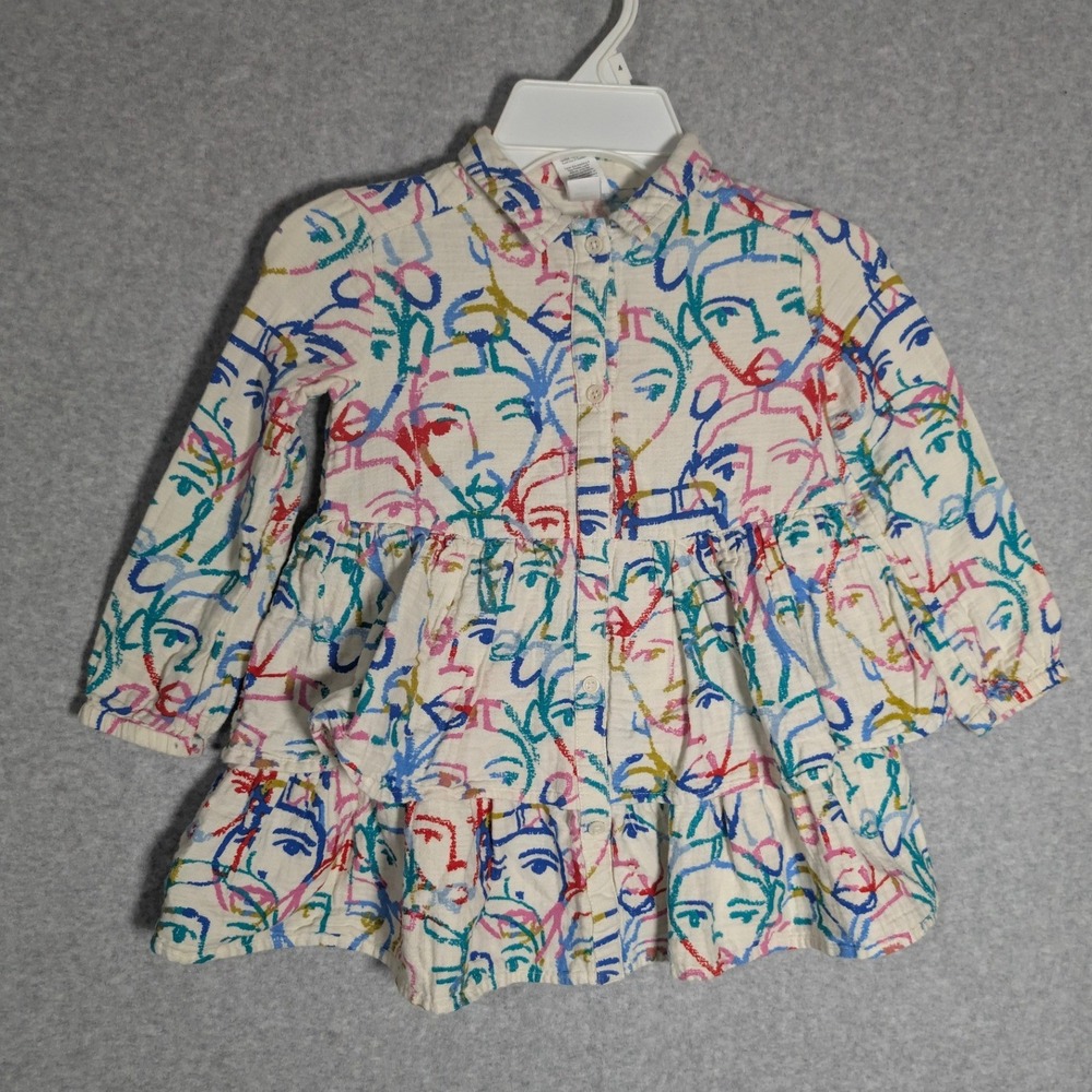 Nordstrom Cristina Martinez Tiered Dress Size 3 Abstract Faces Print Artistic